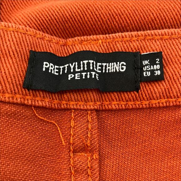 Pretty Little Thing Rust Split Hem High Rise Jeans in Rust Size 00 Petite - Picture 7 of 11